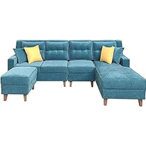 Raj Furniture 6 Seater L Shape Rhs Sofa For Living Room, Sky Blue