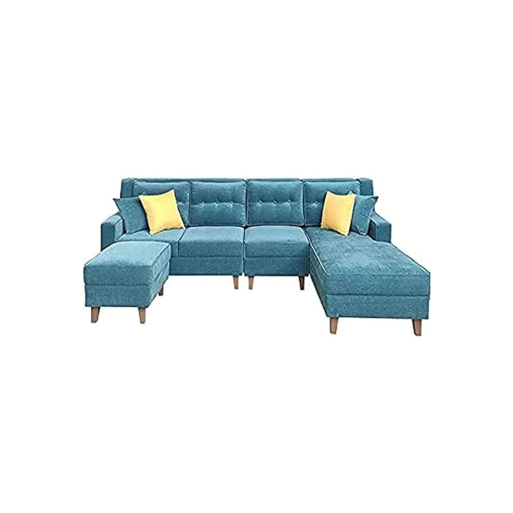 Raj Furniture 6 Seater L Shape Rhs Sofa For Living Room, Sky Blue