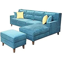 Raj Furniture 6 Seater L Shape Rhs Sofa For Living Room, Sky Blue
