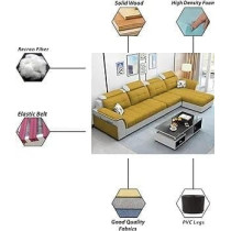 Ripple Furniture Luxury Rhs L Shape Sofa Set For Living Room In Premium Fabric, Yellow/Grey