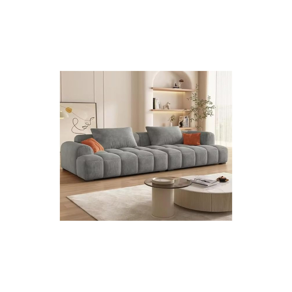 Ripple Furniture Modern Style Design Sense Simple Fabric Soft Modern Wooden Sofa Living Room Furniture, Grey