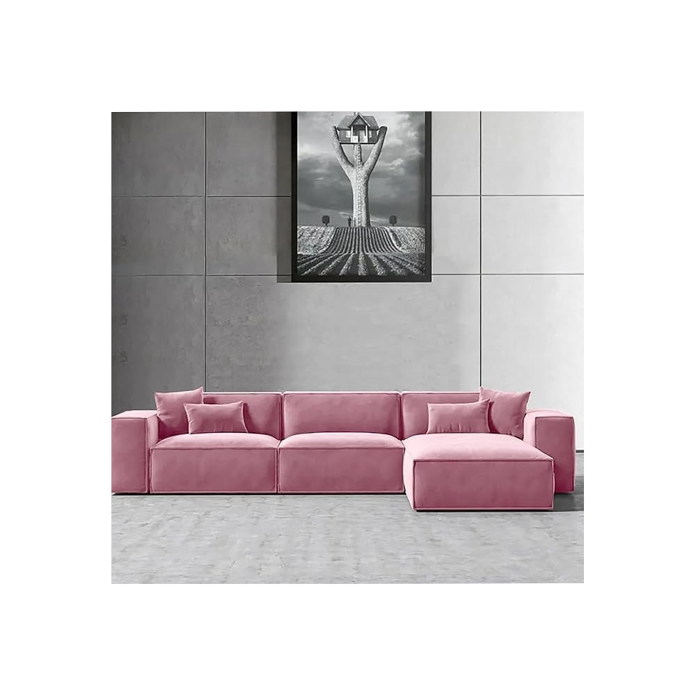 Ripple Furniture L-Shape Modern Style Luxury Home Couch, Left, Pink