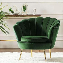 Raj Furniture Round Shaped Flower Chair, Mettle Legs, Velvet, Green