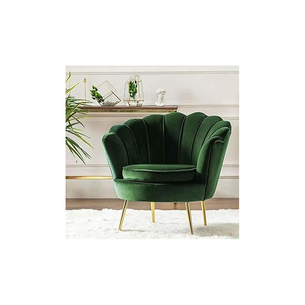 Raj Furniture Round Shaped Flower Chair, Mettle Legs, Velvet, Green