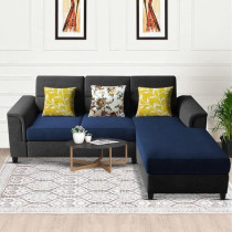 Raj Furniture Elegant 4 Seater L Shape Sofa Set For Living Room, Black/Blue