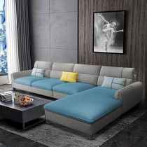 Raj Furniture Rhs 6 Seater L Shape Sofa Set For Living Room, Sky Blue/Grey