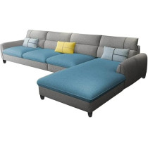 Raj Furniture Rhs 6 Seater L Shape Sofa Set For Living Room, Sky Blue/Grey