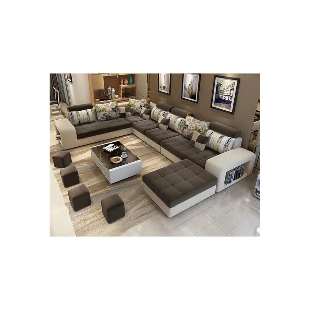 Ripple Furniture Apartment And Living Room Luxury Corner Sofa Set, Brown