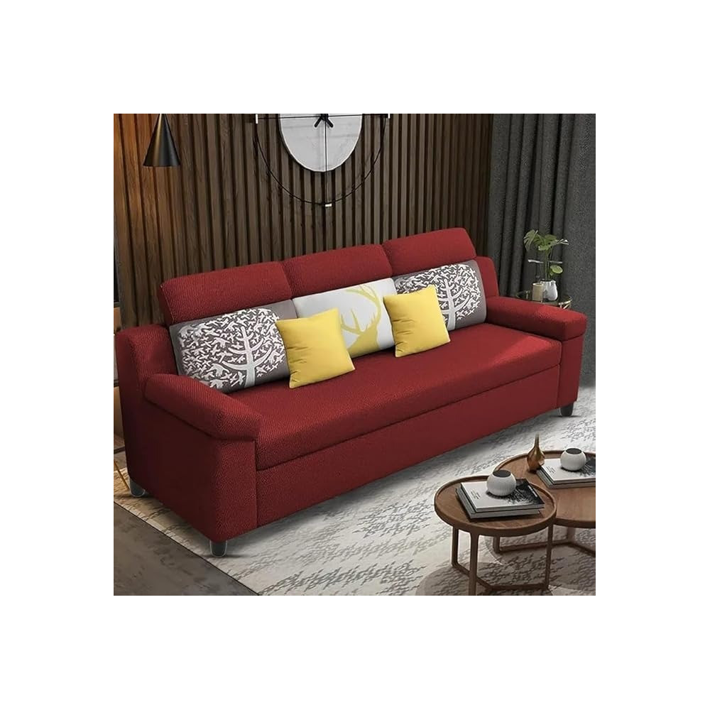 Raj Furniture Luxury 3 Seater Sofa For Living Room In Premium Fabric, Maroon
