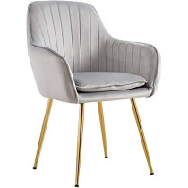 Raj Furniture Dining Room Restaurant Chair Hotel Chair Office Visitor Chair Modern High Back Gray Velvet Luxury Fabric Dining Chair With Gold Legs, Grey