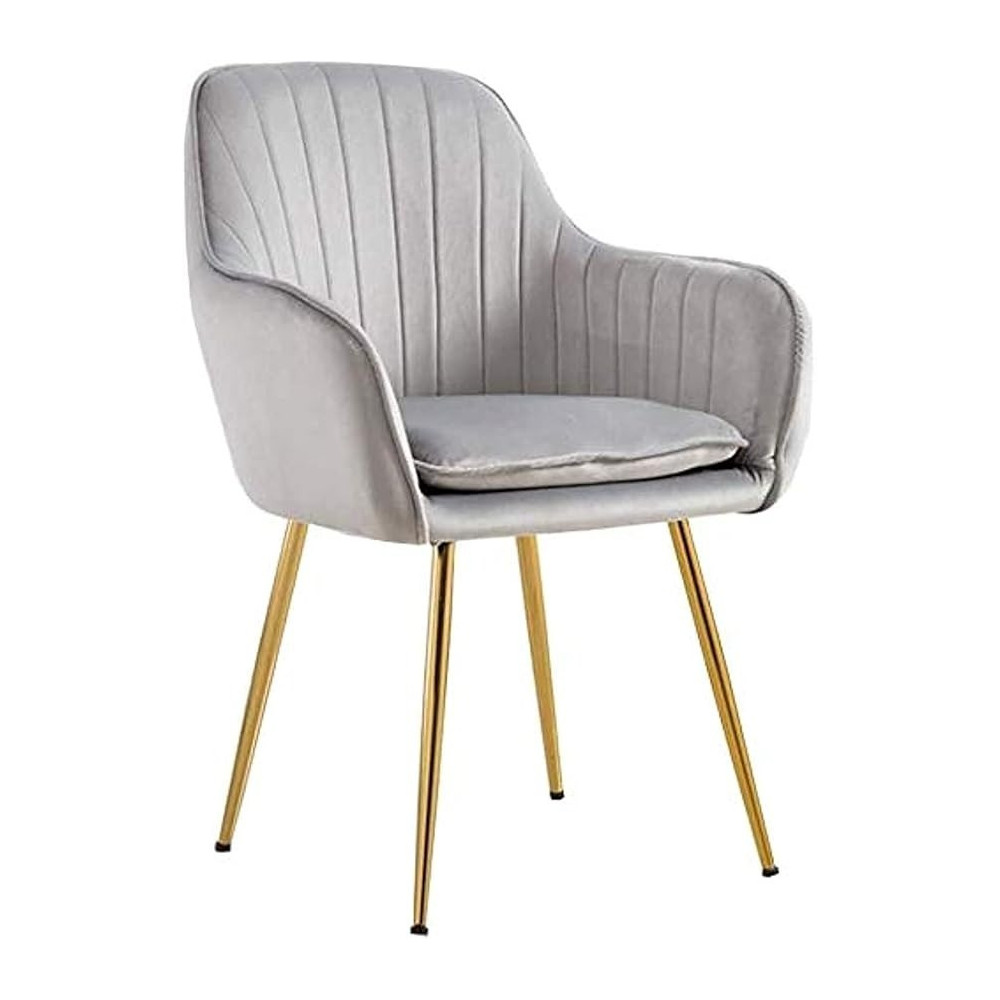 Raj Furniture Dining Room Restaurant Chair Hotel Chair Office Visitor Chair Modern High Back Gray Velvet Luxury Fabric Dining Chair With Gold Legs, Grey