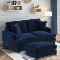 Ripple Furniture Sedona 2 Seater Velvet Sofa Set With Ottoman, Blue