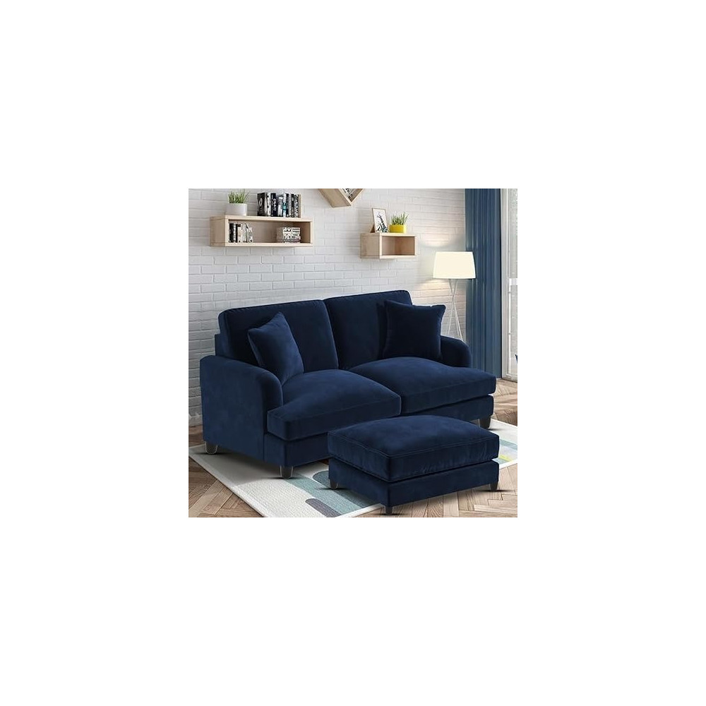 Ripple Furniture Sedona 2 Seater Velvet Sofa Set With Ottoman, Blue