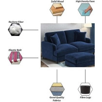 Ripple Furniture Sedona 2 Seater Velvet Sofa Set With Ottoman, Blue