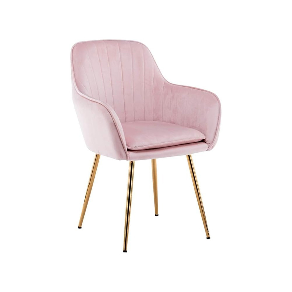 Raj Furniture Velvet Dining Chair, Leisure Armrest Chairs Upholstered With Backrest, Metal Legs Bracket, For Living Room Kitchen And Breakfast Armchair, Pink