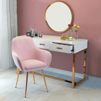 Raj Furniture Velvet Dining Chair, Leisure Armrest Chairs Upholstered With Backrest, Metal Legs Bracket, For Living Room Kitchen And Breakfast Armchair, Pink