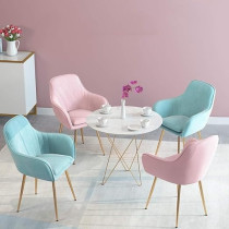 Raj Furniture Velvet Dining Chair, Leisure Armrest Chairs Upholstered With Backrest, Metal Legs Bracket, For Living Room Kitchen And Breakfast Armchair, Pink