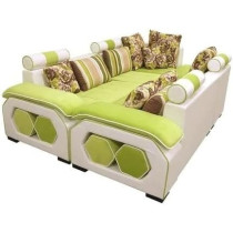 Ripple Furniture U Shape 9 Seater Modern Interchangeable Fabric Sofa Set With 4 Puffy, Right, Green