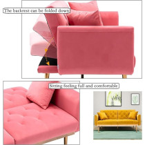 Tita-Dong Velvet Sofa Convertible Sleeper Sofa, Modern Tufted Sofa Bed With 2 Throw Pillow And Gold Plating Base 5 Leg, Adjustable Folding Accent Sofa Couch For Living Room, Peach