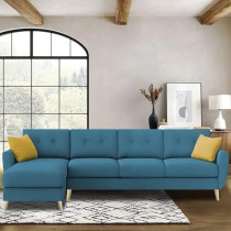 Raj Furniture Luxury 6 Seater L Shape Sofa Set For Living Room In Premium Fabric, Lhs, Turquoise