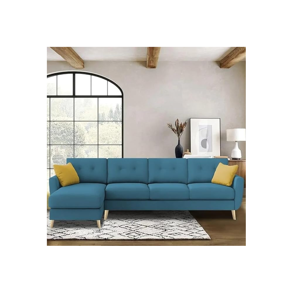 Raj Furniture Luxury 6 Seater L Shape Sofa Set For Living Room In Premium Fabric, Lhs, Turquoise