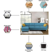 Raj Furniture Luxury 6 Seater L Shape Sofa Set For Living Room In Premium Fabric, Lhs, Turquoise