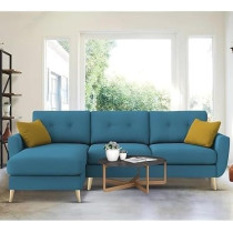 Raj Furniture Elegance 4 Seater L-Shaped Living Room Sofa In Plush Velvet Fabric, Lhs, Turquoise Fabric