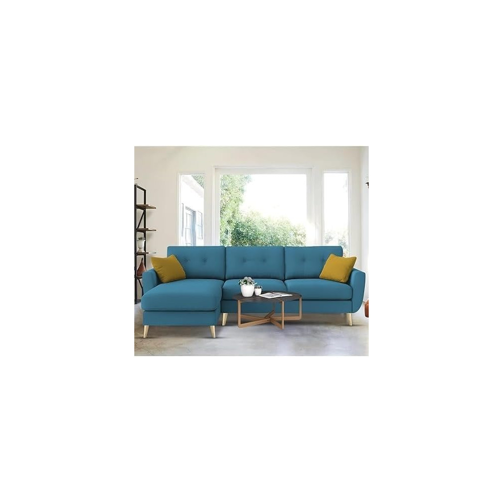 Raj Furniture Elegance 4 Seater L-Shaped Living Room Sofa In Plush Velvet Fabric, Lhs, Turquoise Fabric