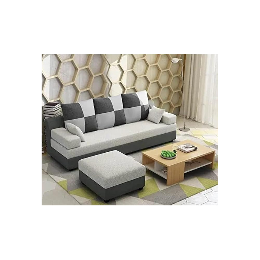Raj Furniture Modern 3 Seater Sofa Set For Living Room, Grey/Black, Fabric