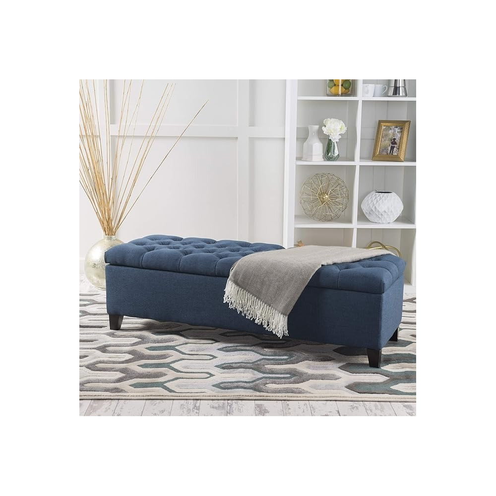 Christopher Knight Home Fabric Storage Ottoman, Dark Blue, 17.75D X 51.5W X 15.75H