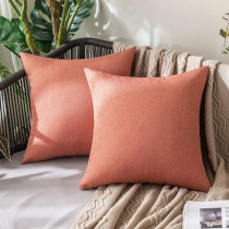 Miulee Pack Of 2 Decorative Outdoor Solid Waterproof Throw Pillow Covers Linen Garden Farmhouse Cushion Cases For Patio Tent Balcony Couch Sofa, 16 X 16 Inch, Coral Red