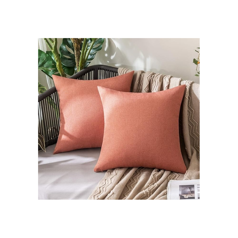 Miulee Pack Of 2 Decorative Outdoor Solid Waterproof Throw Pillow Covers Linen Garden Farmhouse Cushion Cases For Patio Tent Balcony Couch Sofa, 16 X 16 Inch, Coral Red