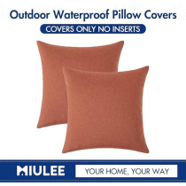 Miulee Pack Of 2 Decorative Outdoor Solid Waterproof Throw Pillow Covers Linen Garden Farmhouse Cushion Cases For Patio Tent Balcony Couch Sofa, 16 X 16 Inch, Coral Red