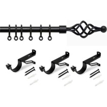 Raj Furniture Roman Adjustable Curtain Rod, 150-300 Cm, Metal Single Rod Window Treatment Rod, Black