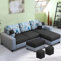 Raj Furniture 4 Seater RHS L Shape Sofa For Living Room, Black/Grey