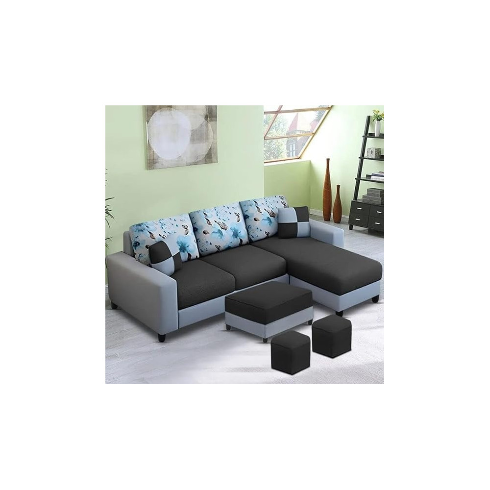 Raj Furniture 4 Seater RHS L Shape Sofa For Living Room, Black/Grey