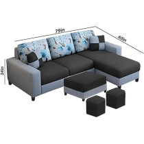 Raj Furniture 4 Seater RHS L Shape Sofa For Living Room, Black/Grey