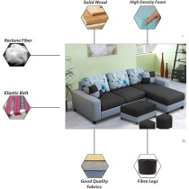 Raj Furniture 4 Seater RHS L Shape Sofa For Living Room, Black/Grey