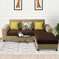 Raj Furniture Elegant 4 Seater L Shape Sofa Set For Living Room, Cream/Brown