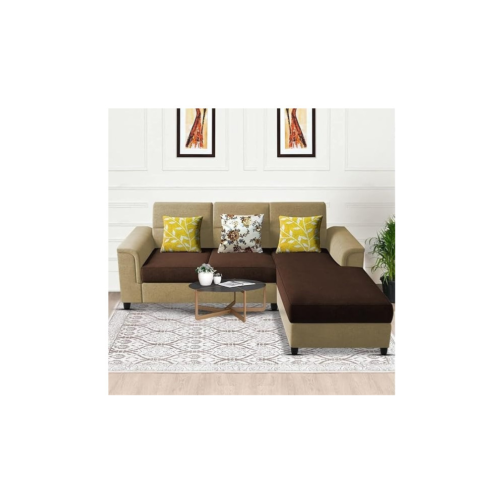 Raj Furniture Elegant 4 Seater L Shape Sofa Set For Living Room, Cream/Brown