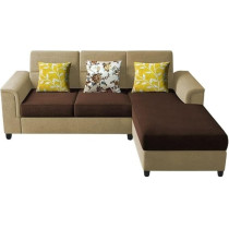 Raj Furniture Elegant 4 Seater L Shape Sofa Set For Living Room, Cream/Brown