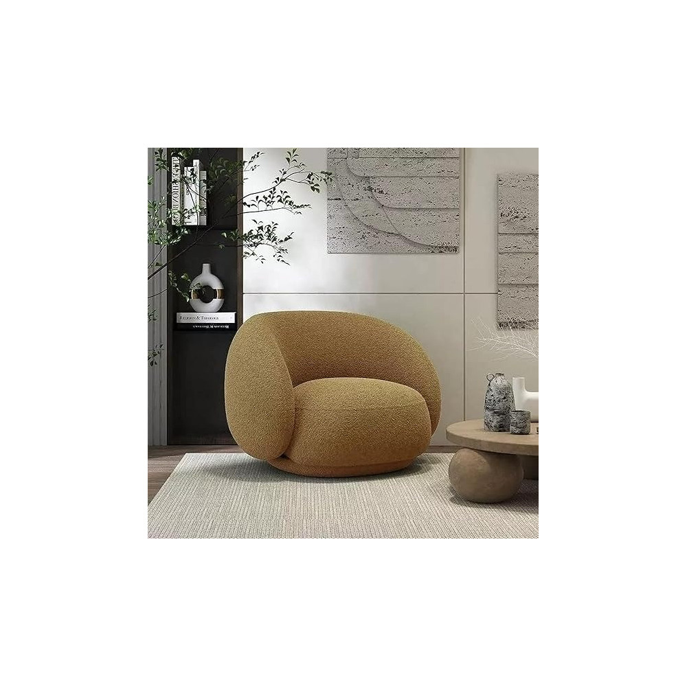Ripple Furniture Modern Minimalist Design Floor Sofa Lamb Wool High Back Armrest Single Sofa Chair Living Room Furniture, Dark Khaki