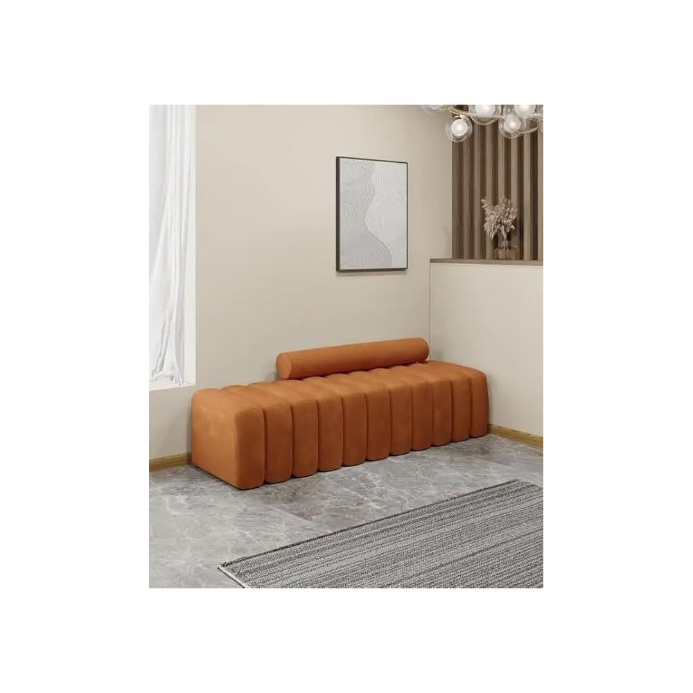 Ripple Furniture Modern Bench Round Back Ottoman, Orange
