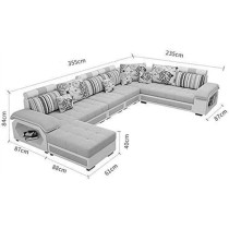 Ripple Furniture U Shape 9 Seater Modern Interchangeable Fabric Sofa Set With 4 Puffy, Left, Black And Grey