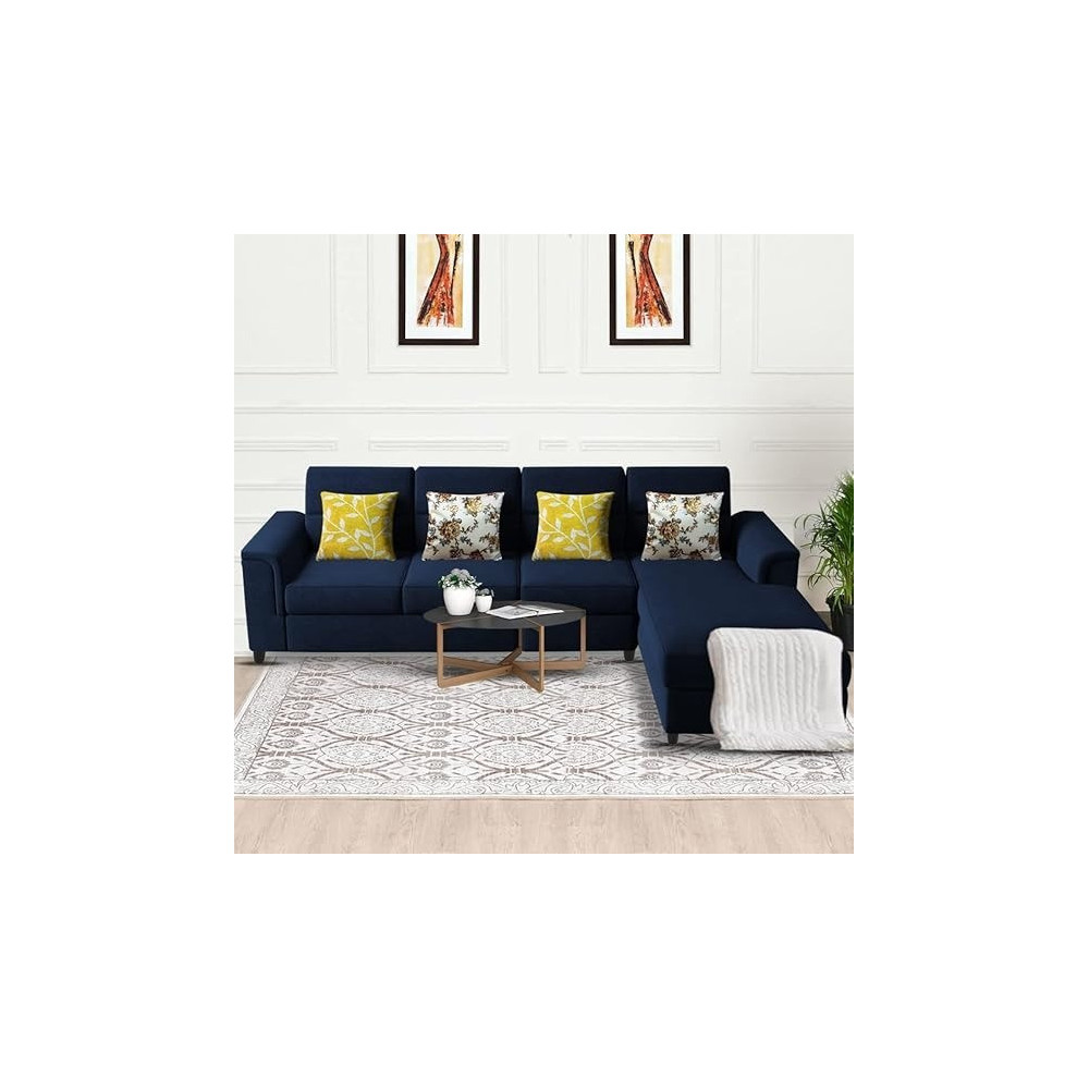 Raj Furniture Harmony 6-Seater L-Shape Sofa Set For Living Room, Blue