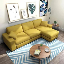 Raj Furniture 4 Seater L Shape Sofa For Living Room, Yellow Fabric