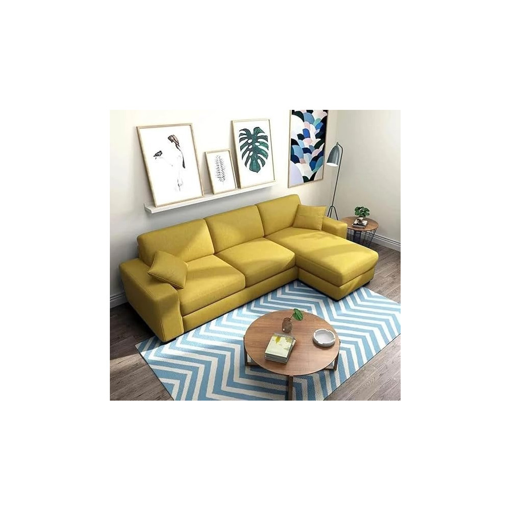 Raj Furniture 4 Seater L Shape Sofa For Living Room, Yellow Fabric