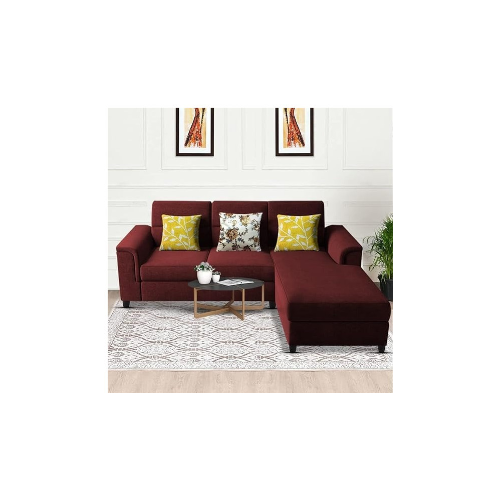 Raj Furniture Elegant 4 Seater L Shape Sofa Set For Living Room, Maroon