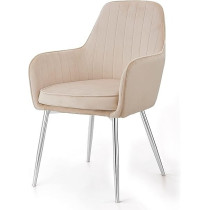 Raj Furniture Angela Soft Velvet Thick Seat Cushion Silver Metal Legs Armchair, Beige