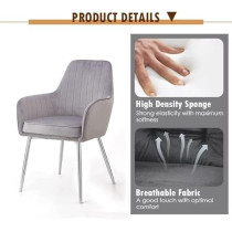 Raj Furniture Angela Soft Velvet Thick Seat Cushion Silver Metal Legs Armchair, Beige